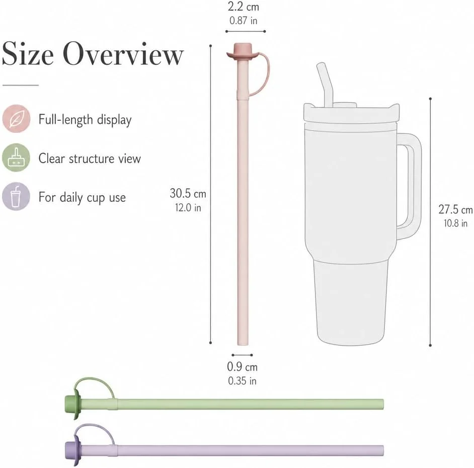 6 Pack 12 Inch Multi-Color Silicone Straws with Dust-Proof Tip Covers, Reusable Soft Long Straw Compatible with Stanley 40oz / 30oz Travel Mug, Milk Tea, Iced Coffee