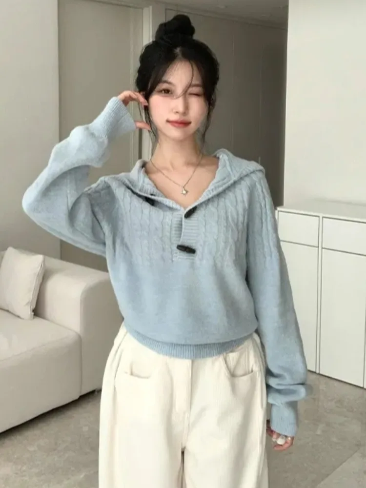 Chic Autumn Winter Soft Cozy Plaid Knit Long Sve Women's Sweater Sli Slimming Button Design Versatile Faionable Knit...