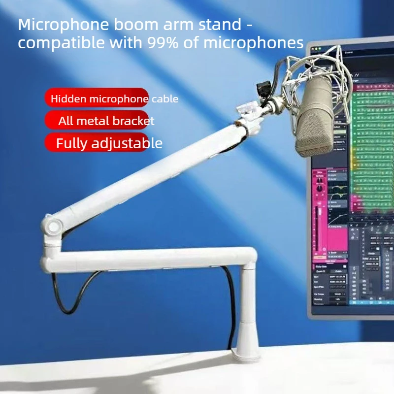 Boom Arm Microphone Stand Desk Mount Racks for Handheld Dynamic Mic Condenser Microphone Clamp Live Streaming Podcast Holder