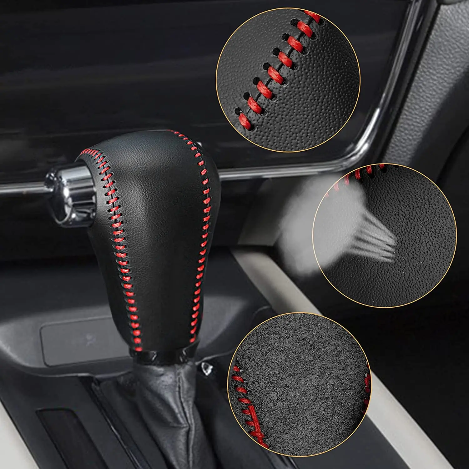 Leather Gear Knob Stick Covers AT For Honda CRV 2008 2009 2010 2011 2012 2013 2014 2015- 2020 2021 Non-Slip Automatic Shifter