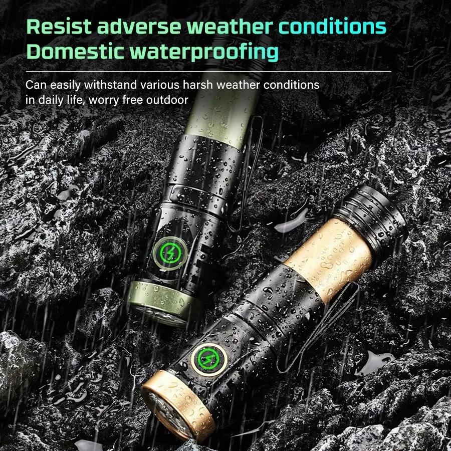 Powerful 2000LM LED Flashlight Super Bright Portable Type-C Rechargeable Mini Tactical Flashlight with Tail Magnet Camping Lamp