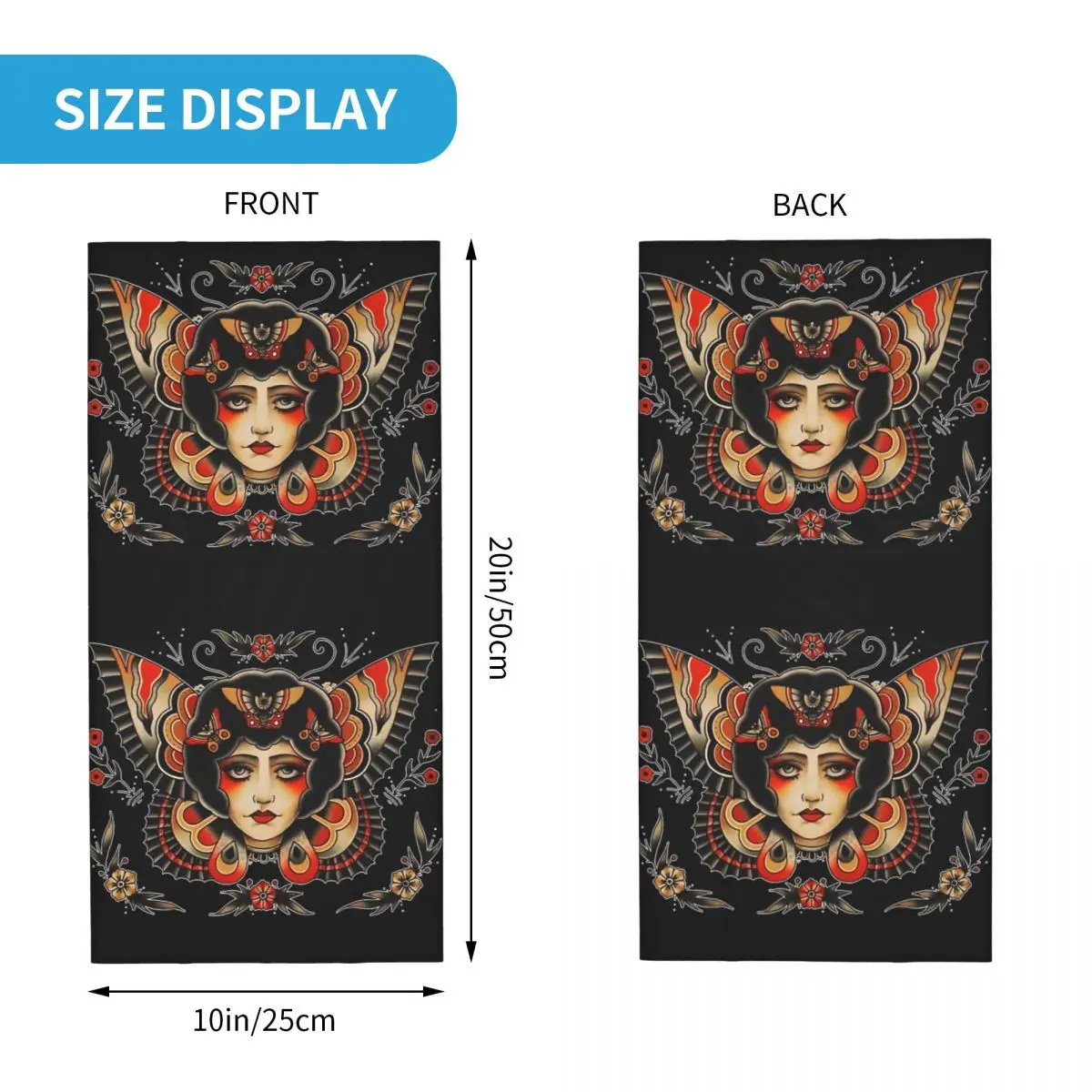 Traditional Butterfly Gypsy Lady And Flowers Tattoo Thin Bandana Neck Wrap Scarf Headband Neck Cover