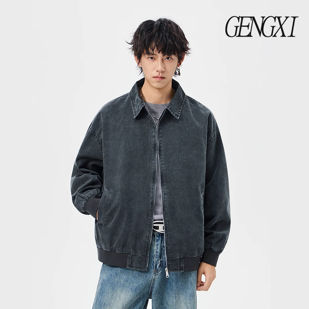 

Clean Fit Vintage Workwear Denim Jacket Autumn/Winter New Men's Washed Vintage Collar Jacket American Loose-Fit Pilot Jacket