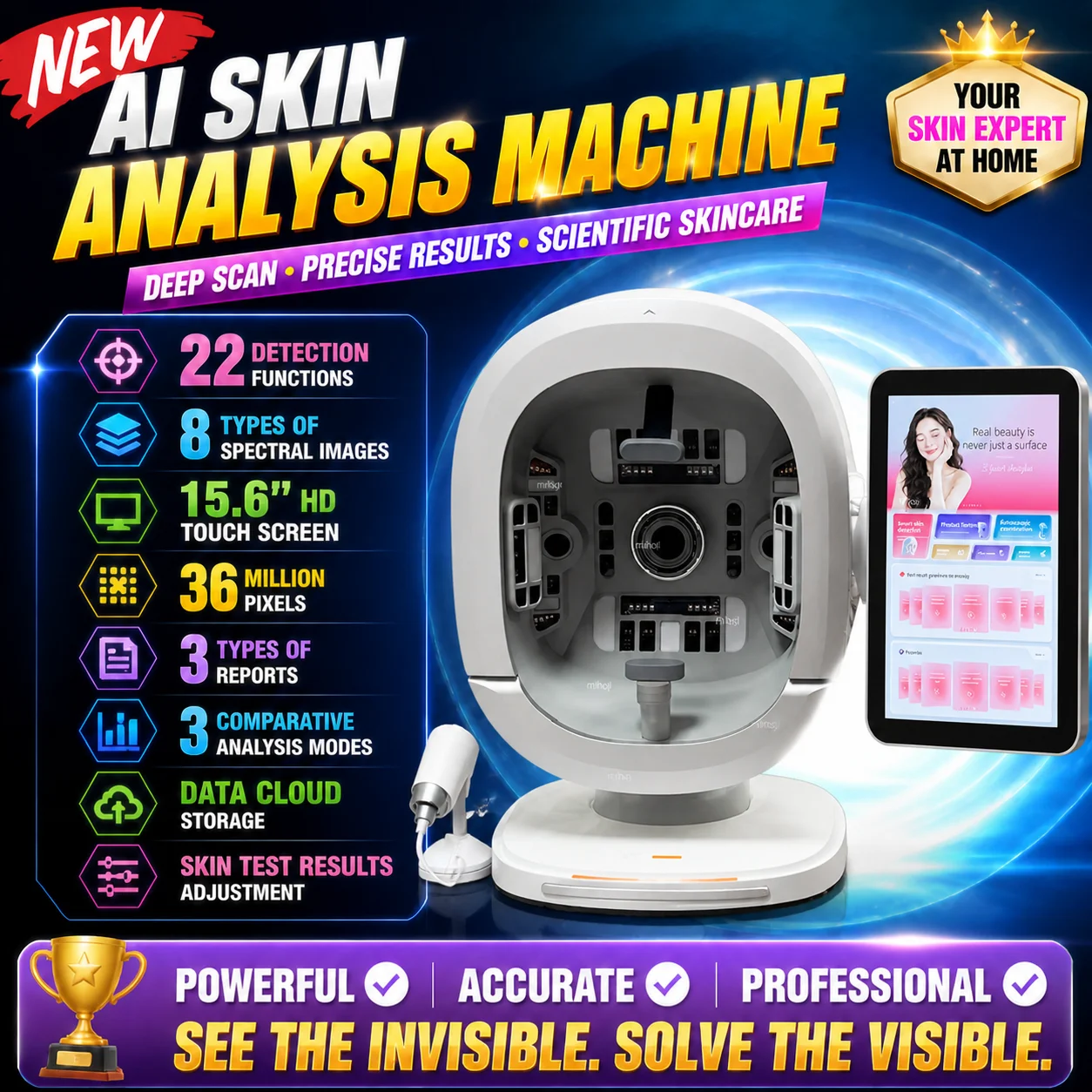 Newest 3D AI Intelligent Skin Analyzer Face Scanner Skin Analysis Machine Facial Tester Scanner