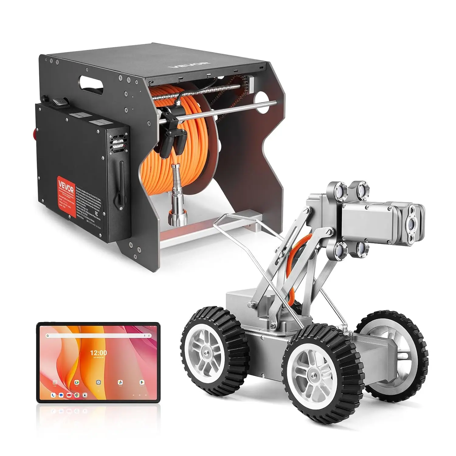 VEVOR Sewer Pipe Inspection Robot, 197FT Pipeline Detection Crawling Robot with 2MP Front/Rear Cameras & Touchscreen Tablet, IP6
