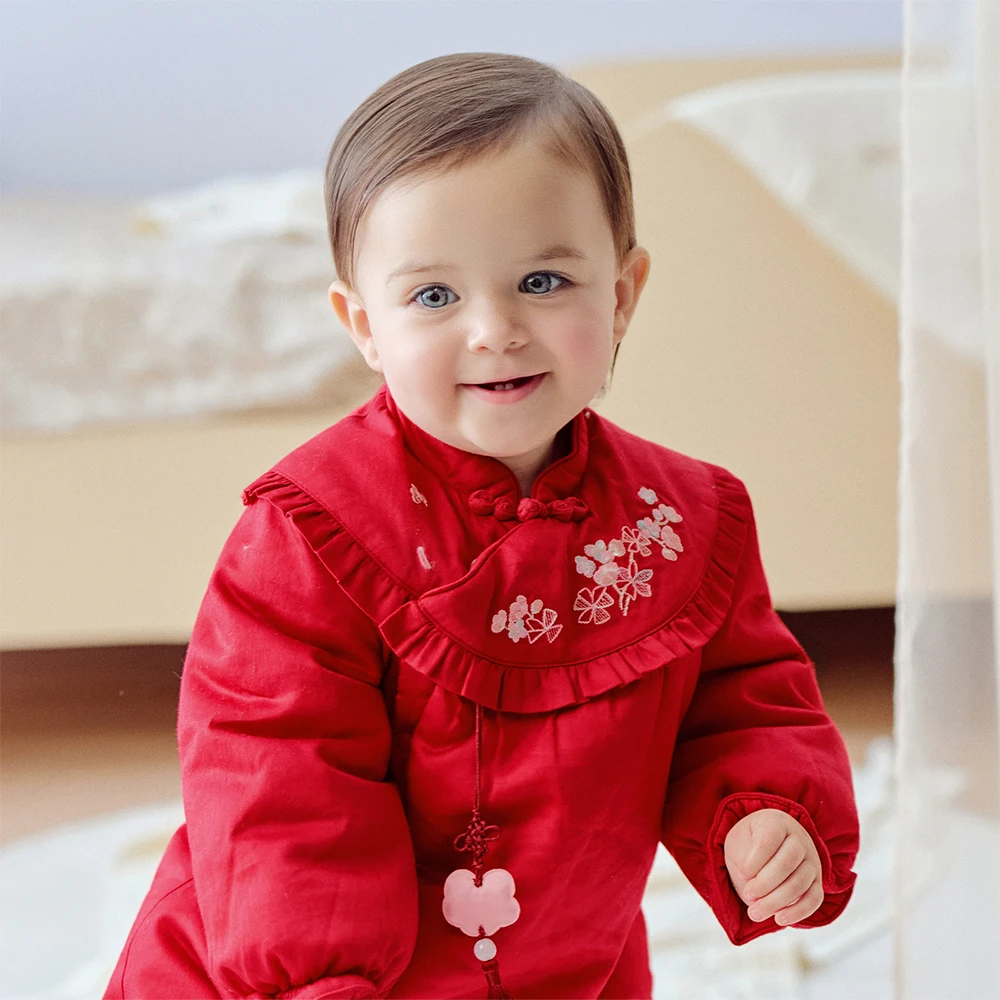 Dave Bella Newborn Cotton Jumpsuit Winter Red Celebration Set Pink Cute Outerwear Girls' Soft Single Breasted Rompers DB4253896