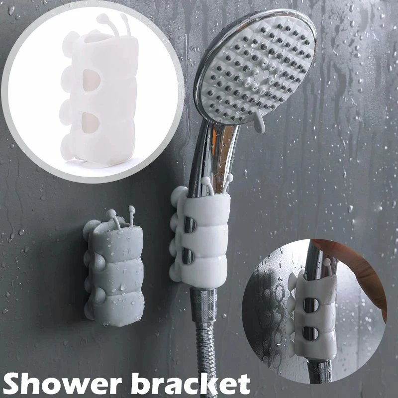 Punch-free Suction Cup Shower Head Holder Reusable Shower Bracket Movable Suction Cup Caterpillar Shape Rack Shower Fixture