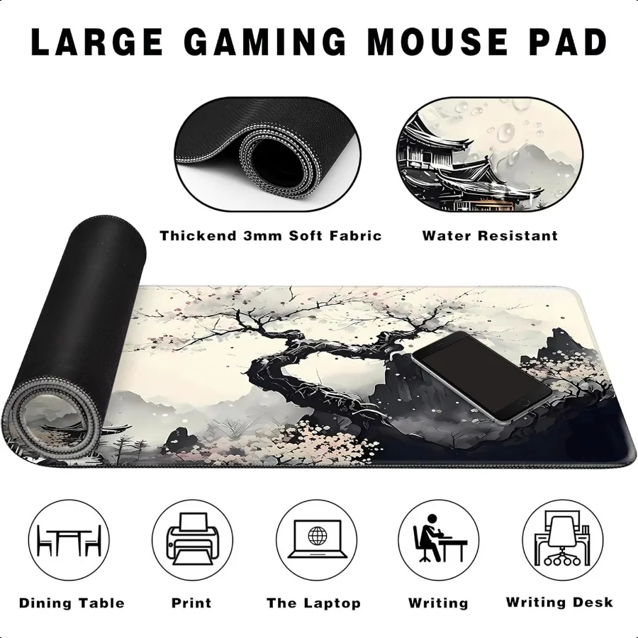 Alfombrilla de ratón larga para juegos, alfombrilla de escritorio grande de Anime extendida con Base antideslizante, alfombrilla para teclado completo con bordes cosidos para juegos y oficina