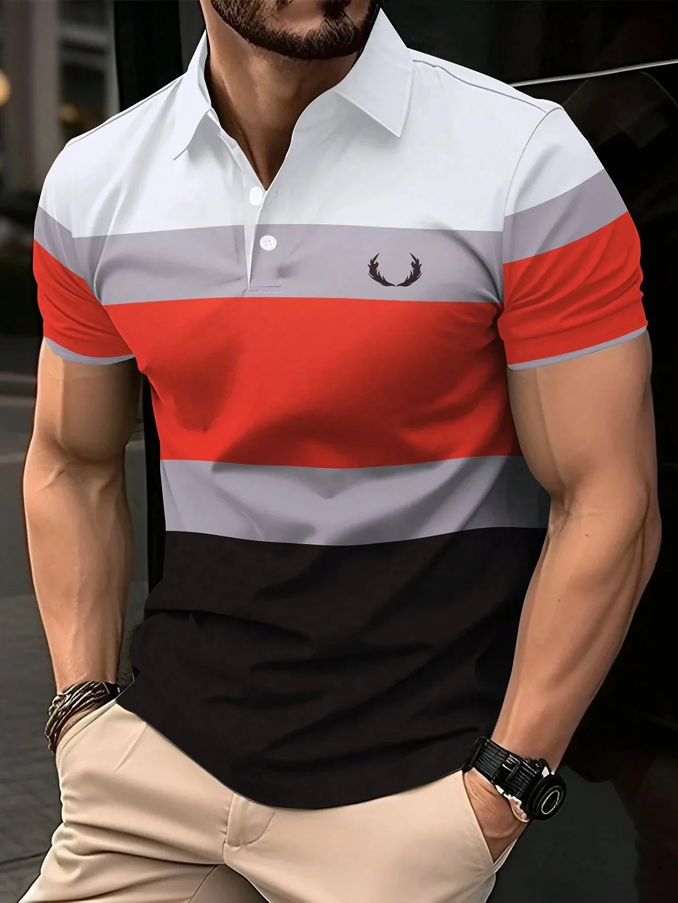 Summer Best-Selling Men\'s Button Polo Shirt Collar Short-Sleeved Pullover Casual Sports Solid Color Stand Trend Collar T-Shirt