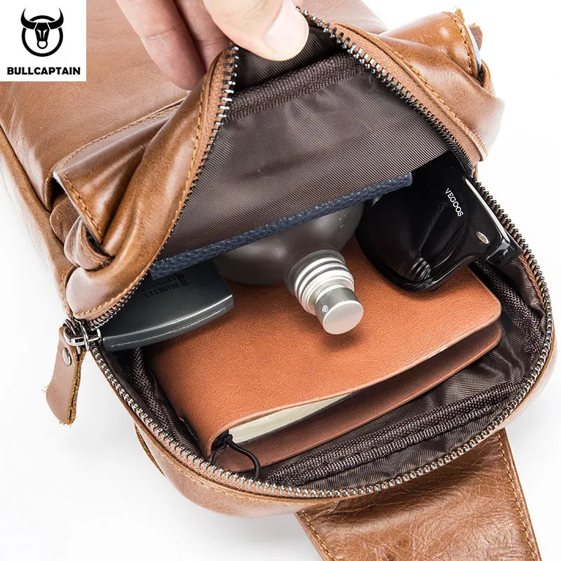 BULLCAPTAIN New Multifunctional Messenger Bags Men's Casual Crossbody Bags Short Trip Bag Retro Chest Bag For Men Leather Bages