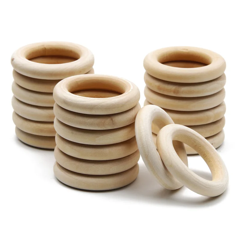 Unfinished Solid Natural Wooden Teething Ring Wood Lead-Free Beads For Ornaments Connectors Jewelry Making Macrame DIY Wood Hoop