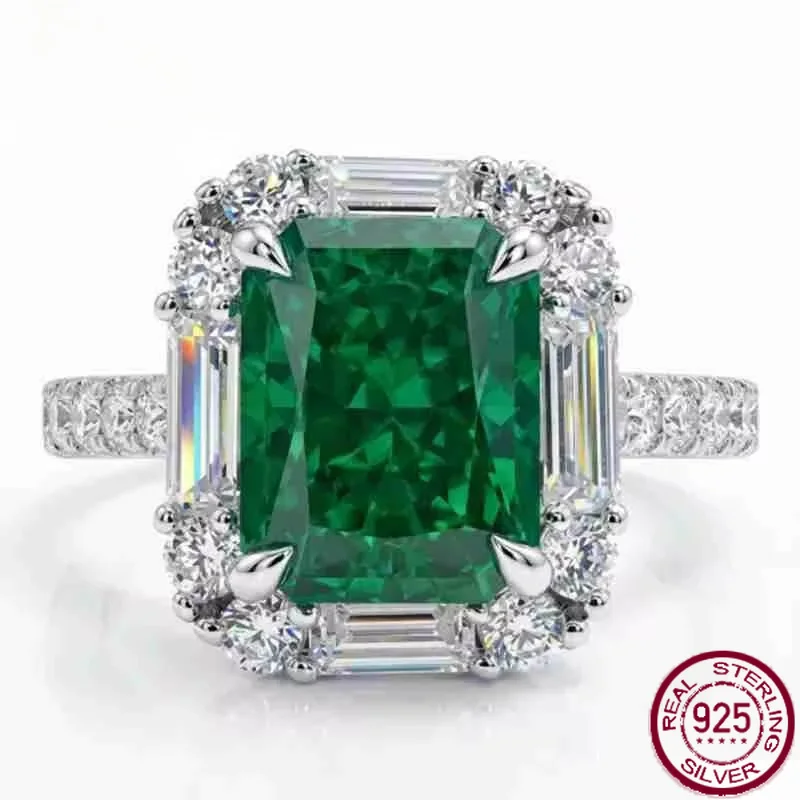 Yaranyan 100% 925 Sterling Silver 3 CT Lab Sapphire Emerald High Carbon Diamonds Gemstone Wedding Engagement Ring Fine Jewelry