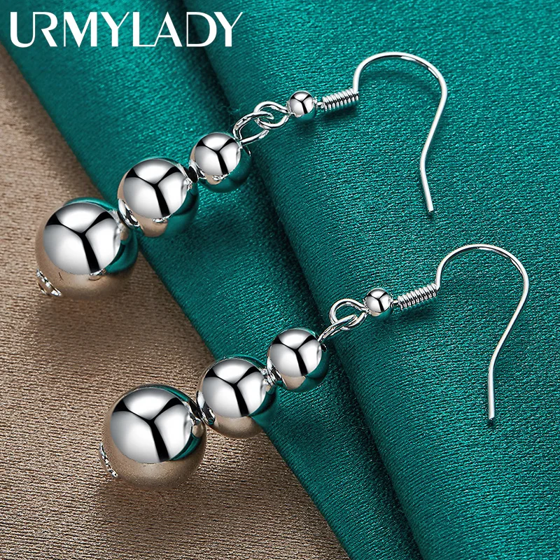 URMYLADY 925 Sterling Silver Three Ball Earrings For Women Wedding Party Fashion Jewelry