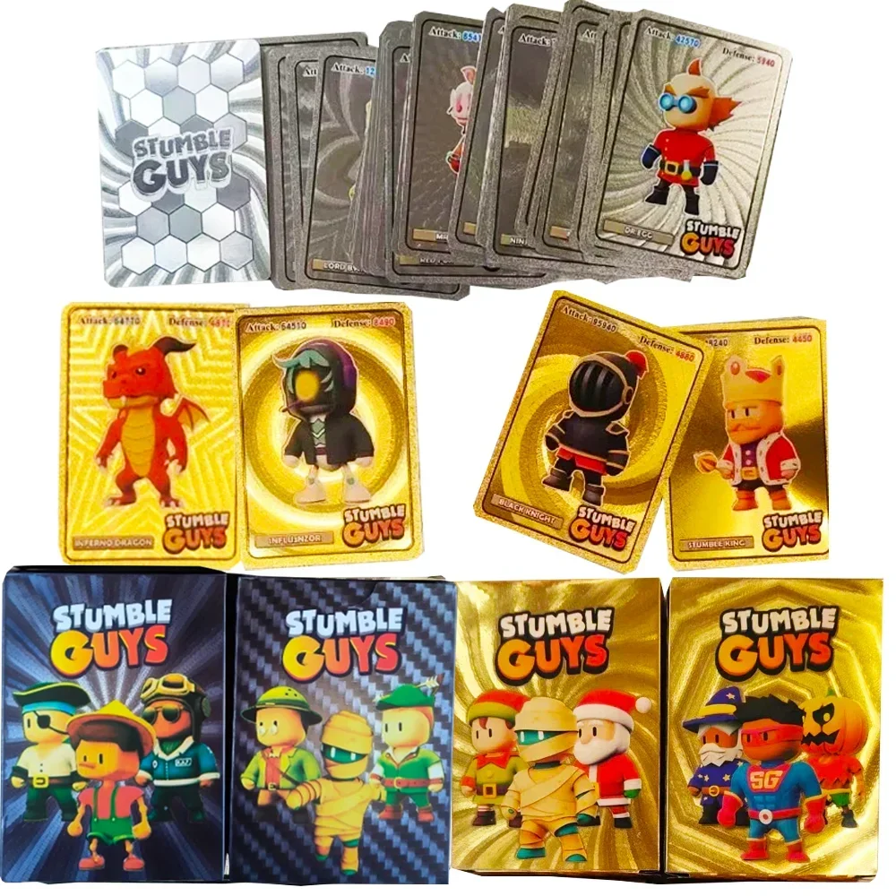 55Pcs/Set Stumble Guys Cards Anime Board Game Gold Silver Foil Shiny Collection Flash Figure Trading Card Birthday Xmas Kid Gift