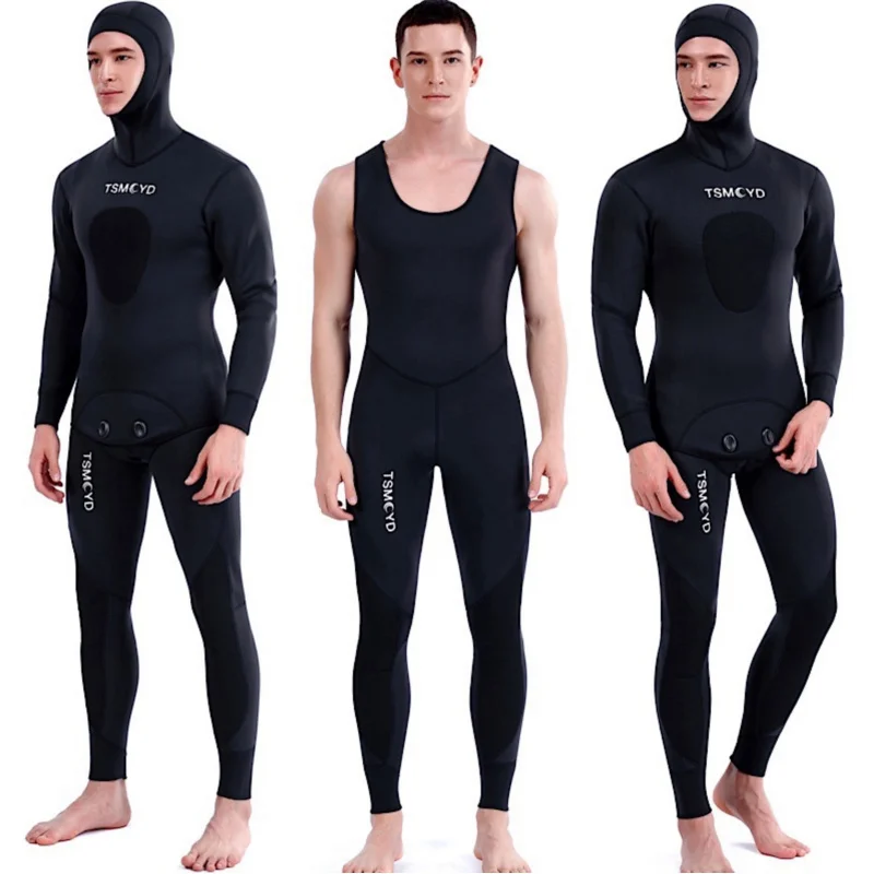 2024 Neoprene Scuba Diving wetsuit 3/5 mm Winter Warm  Men Hood Surfing Front Zipper Snorkeling Spearfishing Hooded Diving Suit