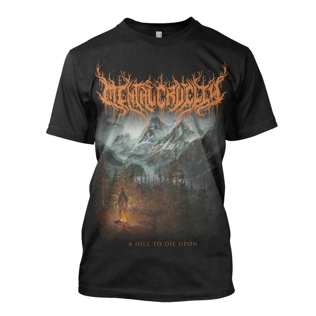 Mental Cruelty Unisex T‑Shirt,wild Mountain Forest Campfire Lone Figure Album Cover Print,atmospheric Deathcore Tee