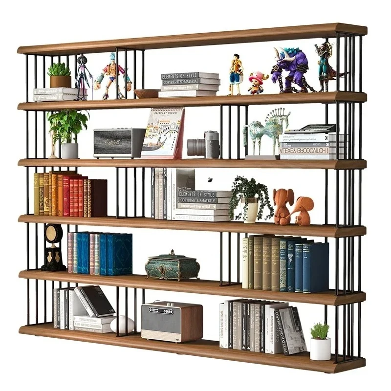 Solid wood bookshelf Multi-layer display shelf Whole wall shelf Living room storage partition Floor-to-ceiling bookcase