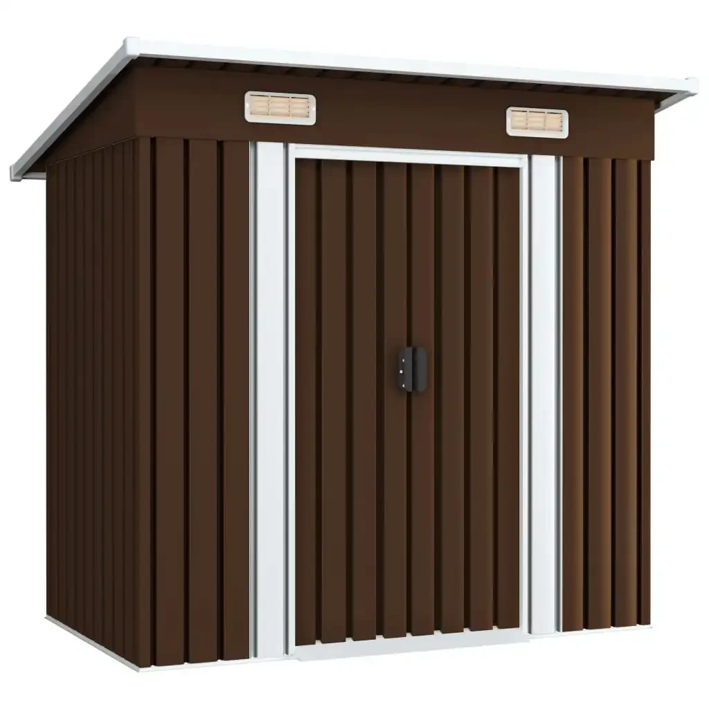 Brown garden storage shelter 194x121x181 cm steel garden outdoor with metal floor frame, outdoor shelter, cabin