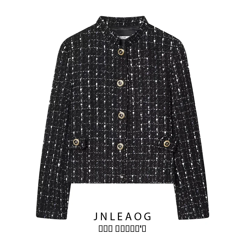 

JNLEAOG Women's Metal Color Tead Suit Jaet Autumn New Sle Versatile Stand Fit Long Sve Regular Length Button Closure