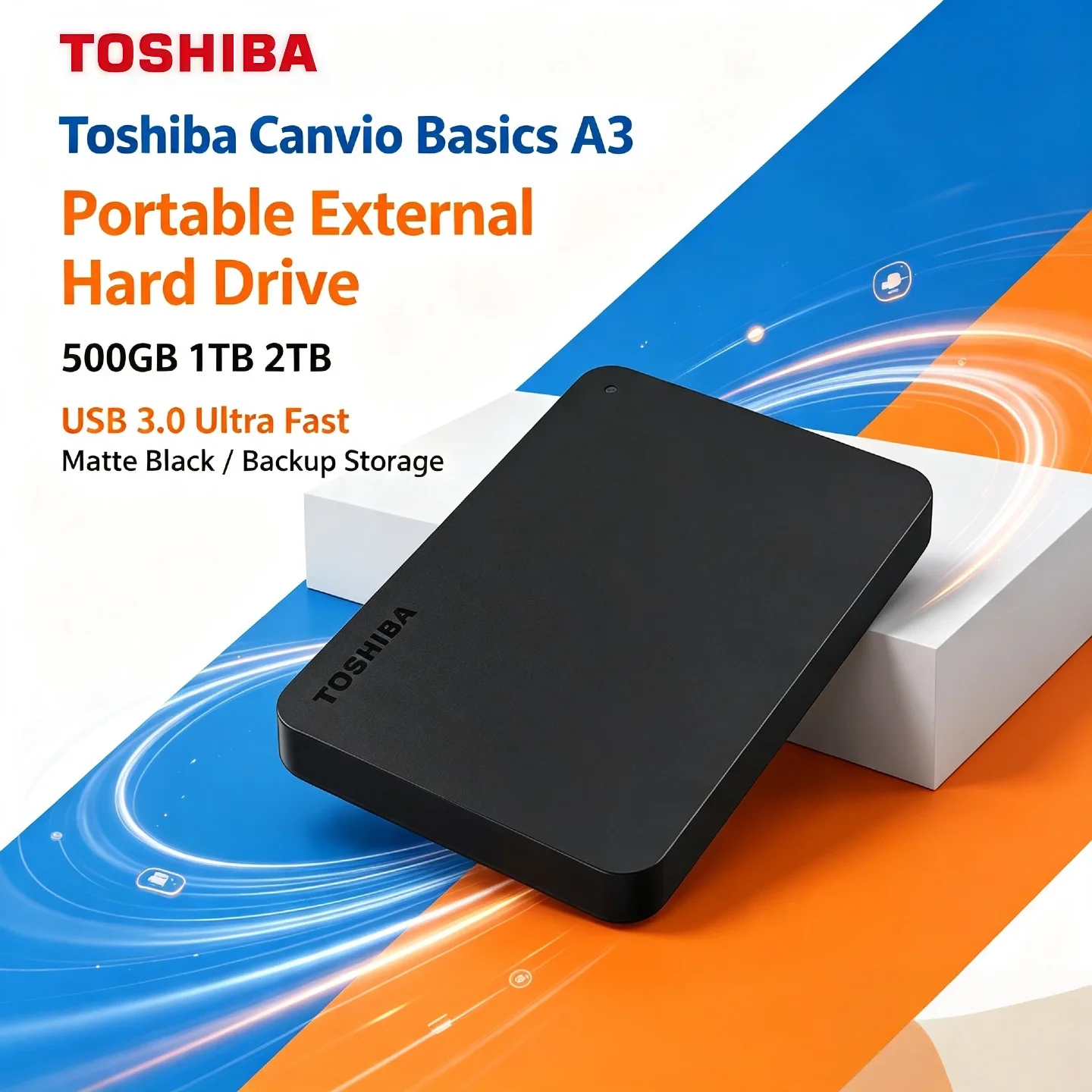 Canvio Basics A3 Toshiba 500GB 1TB 2TB Portable External Hard Drive USB 3.0 Matte Black Pro Max Ultra Fast Backup Storage