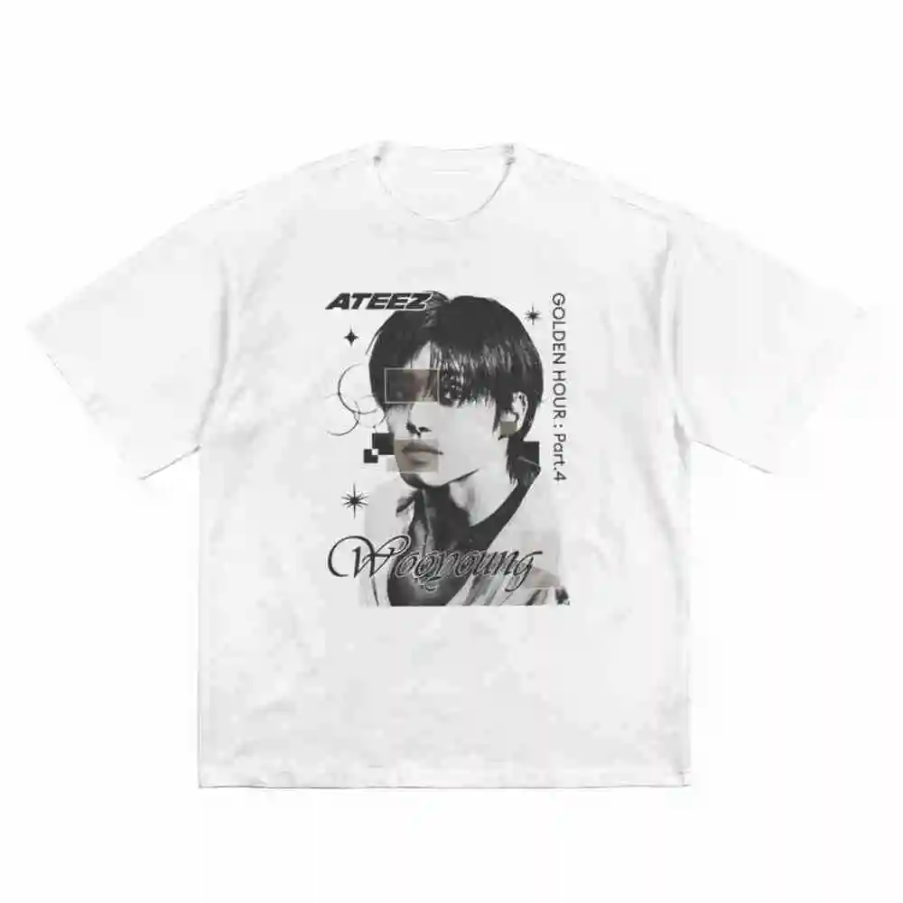 Retro Wooyoung Ateez Golden Hour Part 4 In Your Fantasy World Tour 2026 Kpop Short Sleeve Tee 100% Cotton T-Shirt