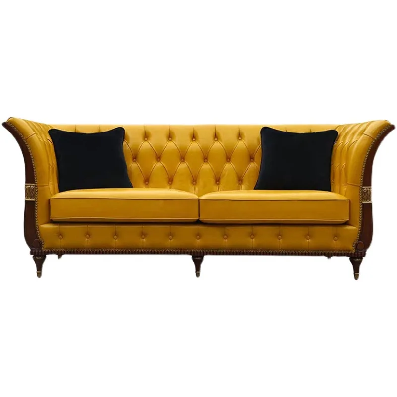 Retro cowhide buckle double three or four sofa living room furniture
