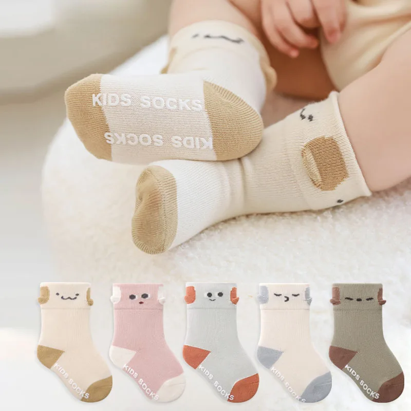 

Autumn New 5Pairs Baby Socks Cotton Non-slip Toddler Floor Socks Cute Boys And Girls Cartoon Socks 0-5Y Kids Anti-slip Socks