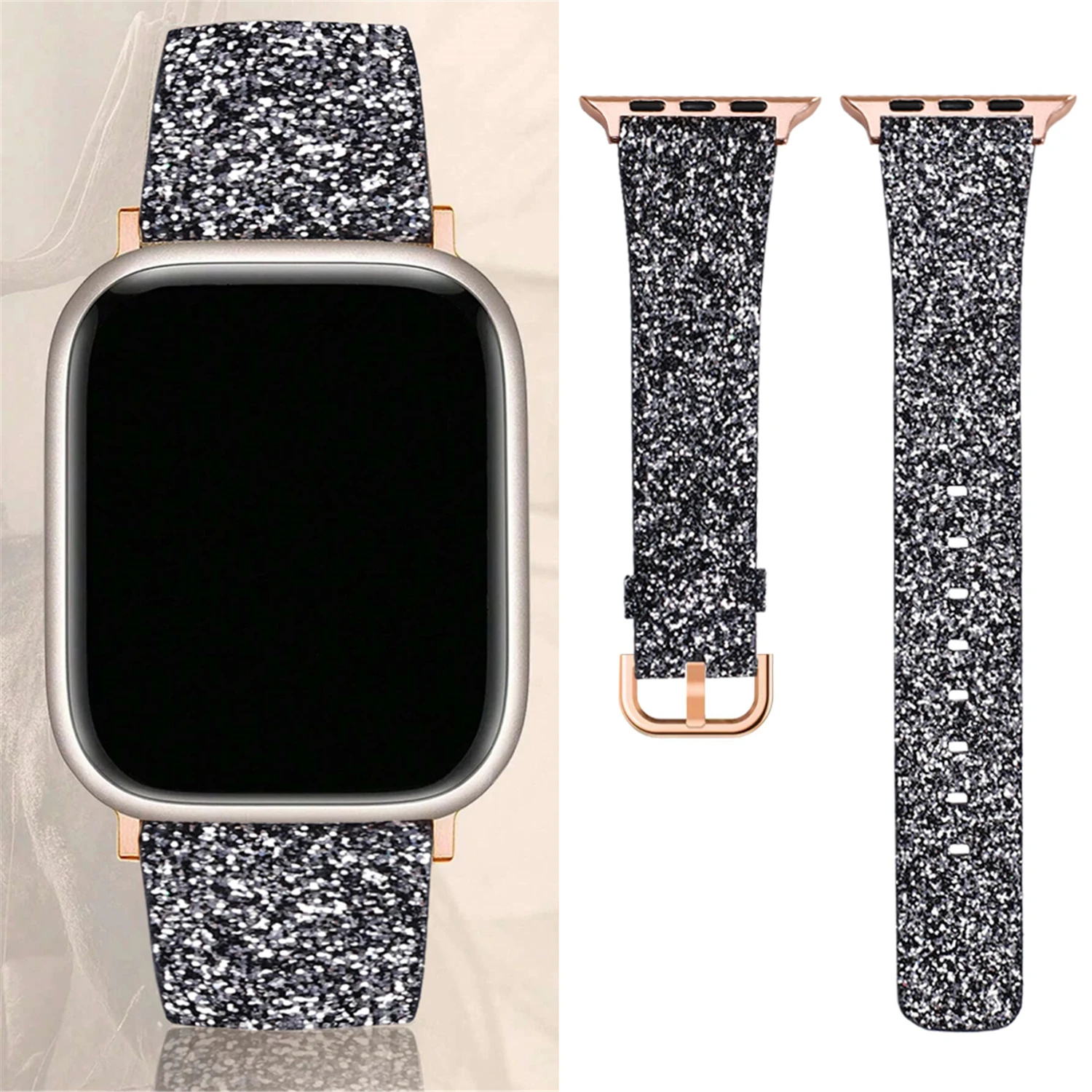 Bling Glitter Leather Strap for Apple watch band 44mm 45mm 49mm 38mm 40mm 41mm Luxury Bracelet iwatch 9 8 7 6 5 4 SE Ultra band