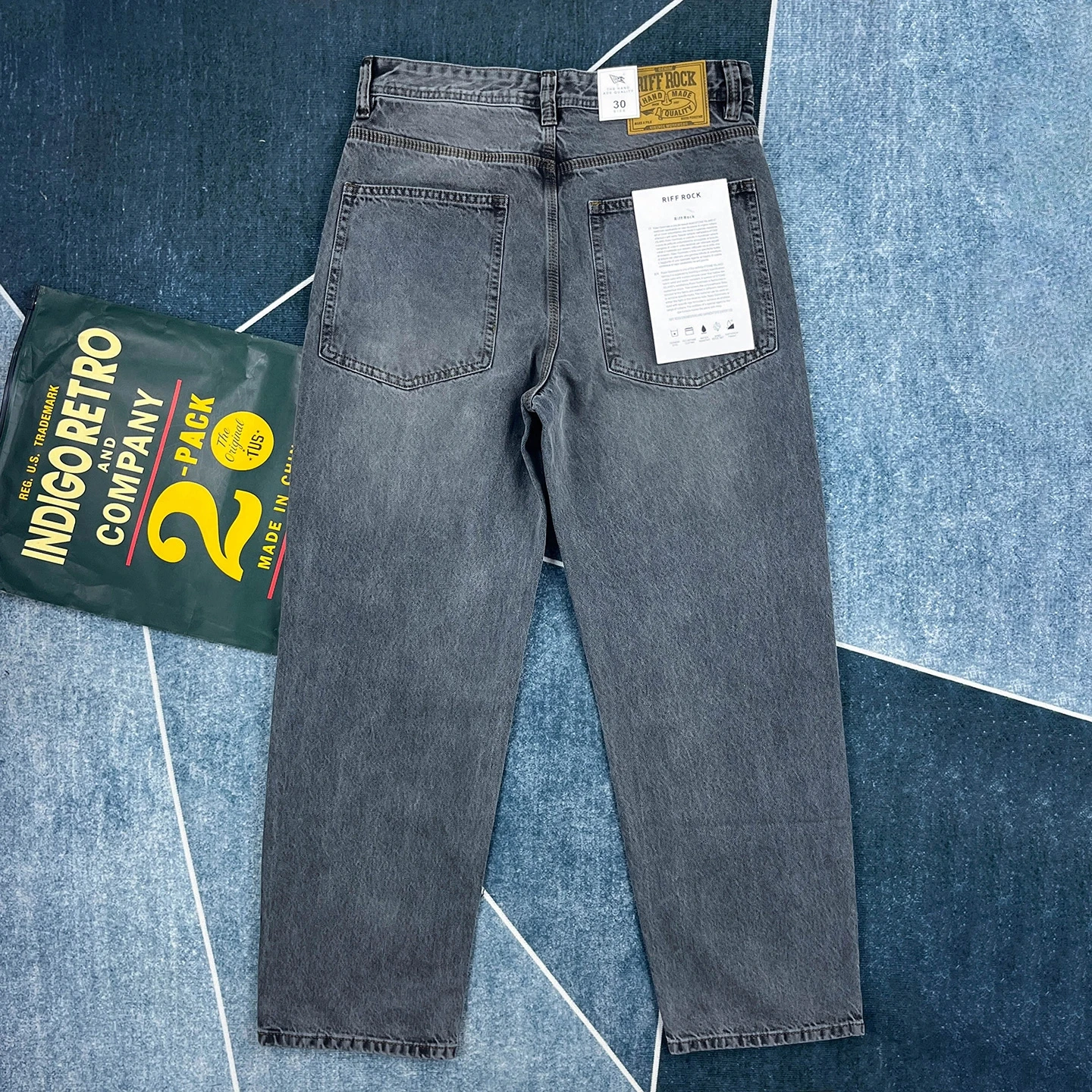 100% cotton American retro smoke gray jeans men's autumn loose straight trousers