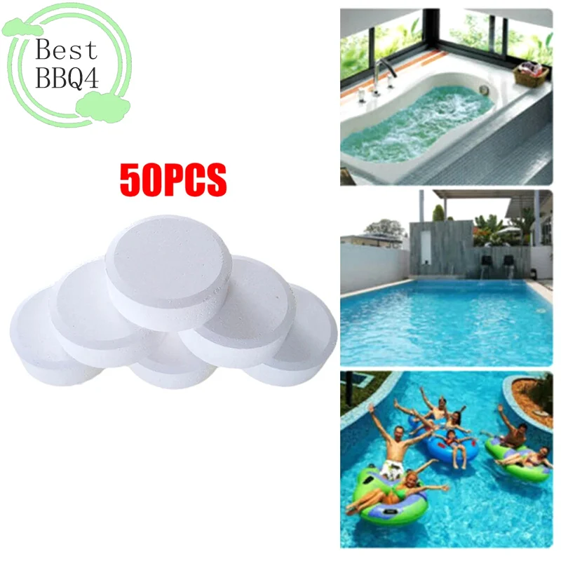 (BBQ4) 50 tabletas/botella para limpieza de piscinas, tabletas de cloro y bromo, limpiador para piscinas, spas y hogares, suministros de limpieza