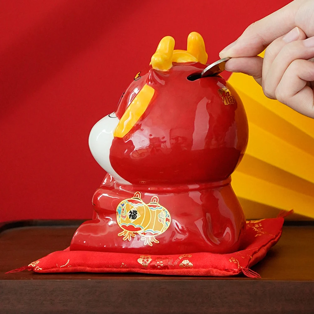 

Dragon Coin Container Statue Tabletop Bank Ceramic Animal Money Wedding Fund Pot