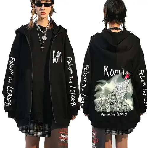 Imagen 1 del producto Banda de rock Korn Follow The Leader Tour 2014 Sudadera con capucha con cremallera Hombres Mujeres Retro Gótico Metal Zip Up Chaqueta Casual Sudaderas de gran tamaño