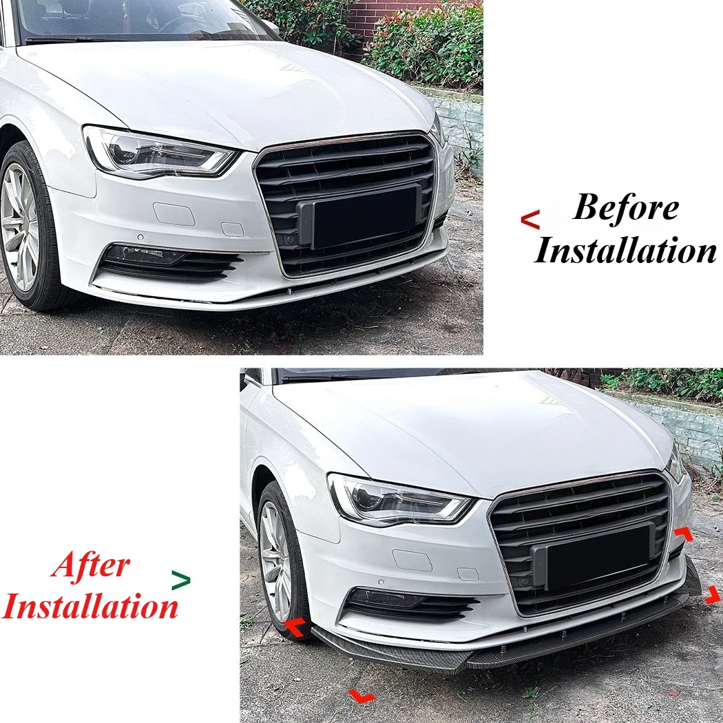For Audi A3 8V 2013-2016 Front Bumper Lip Spoiler Glossy Black ABS Plastic Aftermarket Car Styling Accessories Aggressive Style view 4