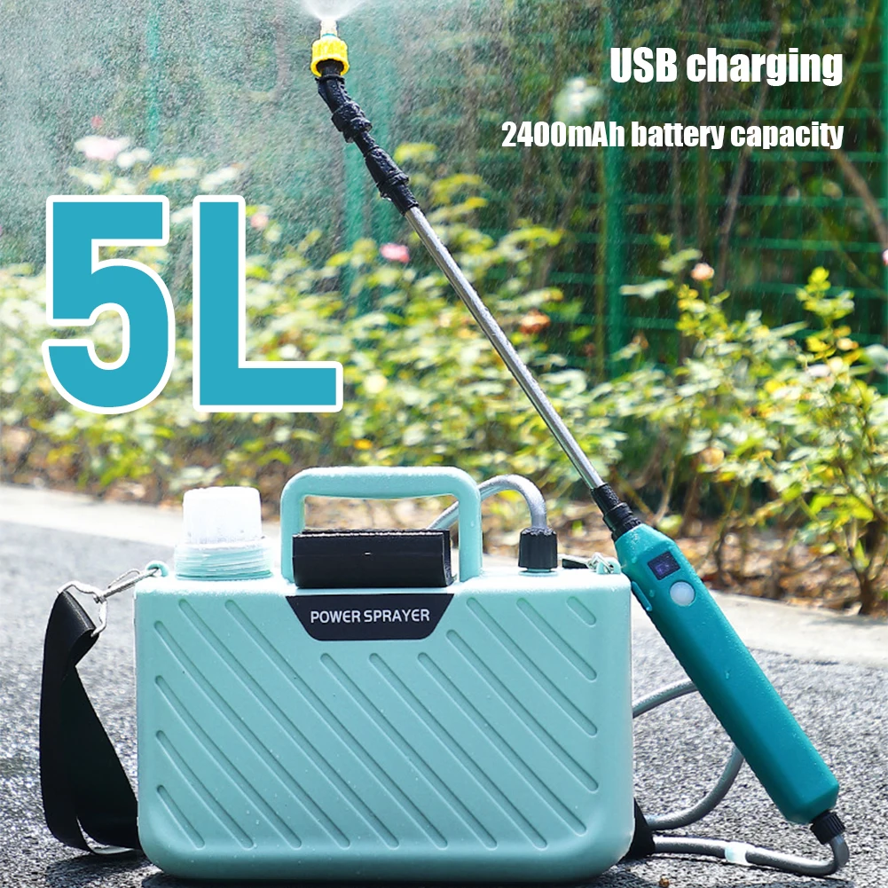 Battery Powered Garden Electric Sprayer with 2 Mist Nozzles 5L Lawn Water Sprayer Plant Mister USB Rechargeable Irrigation Tool