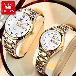 OLEVS 5567 Classic Dual Calendar Quartz Couple Watch Original Stainless Steel Number Scale Waterproof Luxury Watch For Men Women