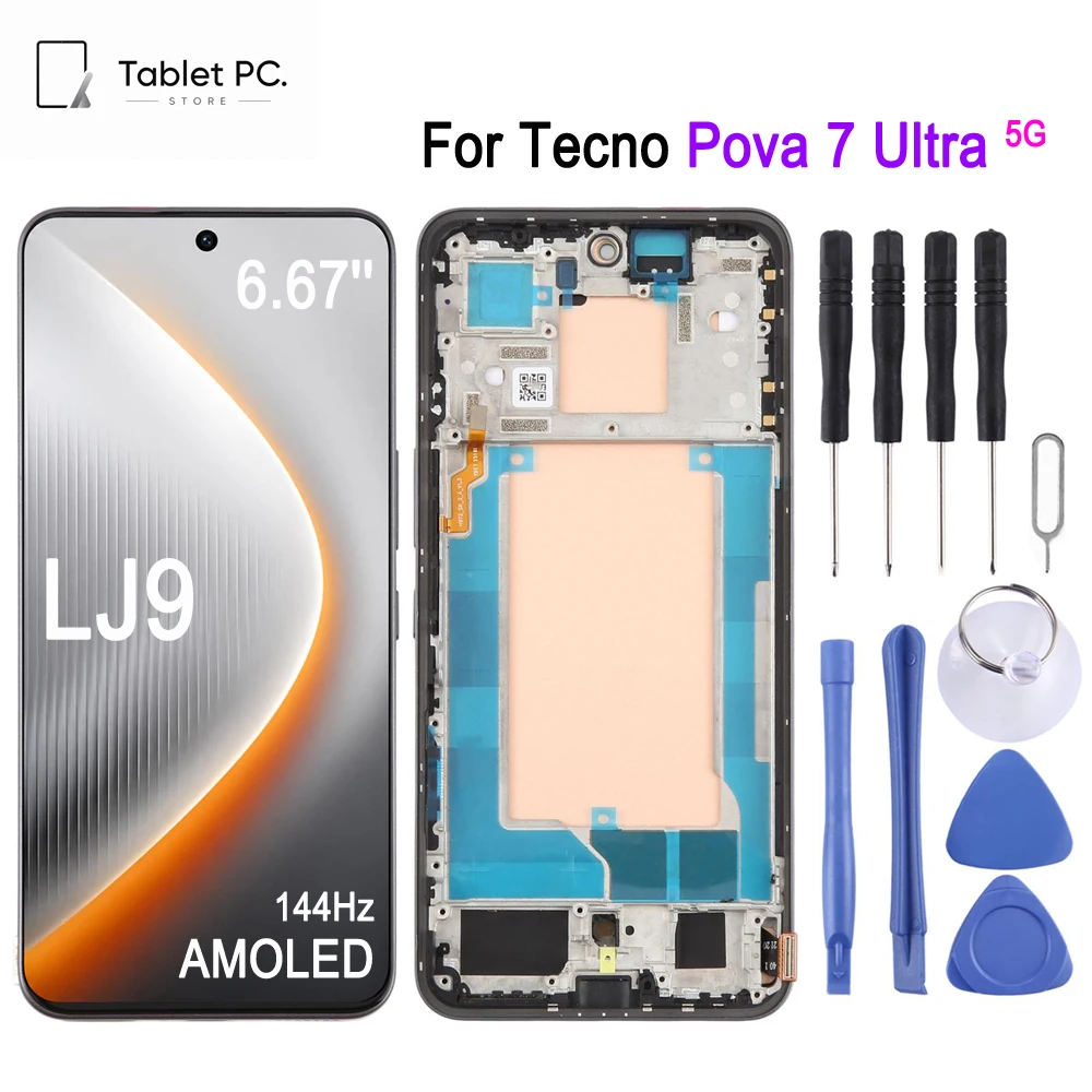 6.67-inch 144Hz AMOLED Screen with Frame For Tecno Pova 7 Ultra 5G, LJ9 Phone Display Touch Screen Repair Replacement Spare Part