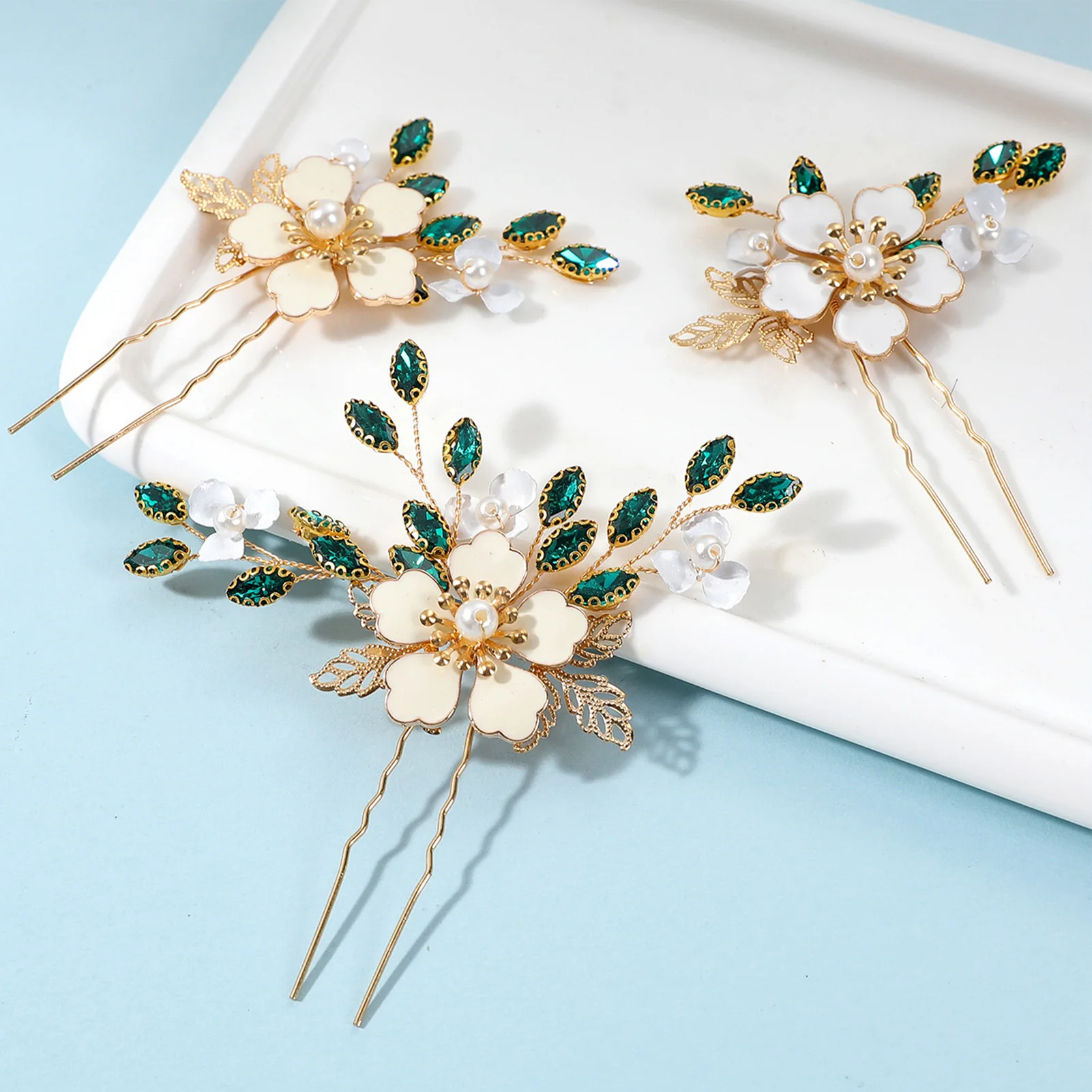 ブライダルウェディングクリスタルパールフラワーヘアピン手作りヘッドピース花嫁の頭飾りブライダルヘアジュエリーヘアアクセサリーギフト