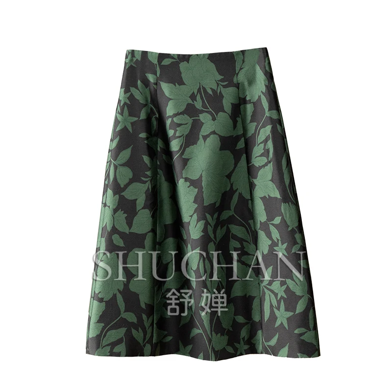 

Elegant Printed Silk + Wool High-waisted A-shaped Skirt Women Long Skirts for Women Faldas Mujer Moda 2024