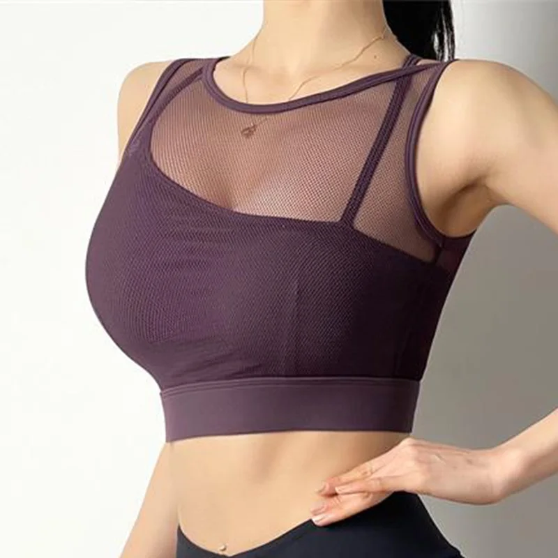 Cloud Hide SEXY Mesh Sports Bra Fitness Underwear Yoga Crop Tank Top HOT Girl Vest Athletic Shockproof Shirt Running Sportswear