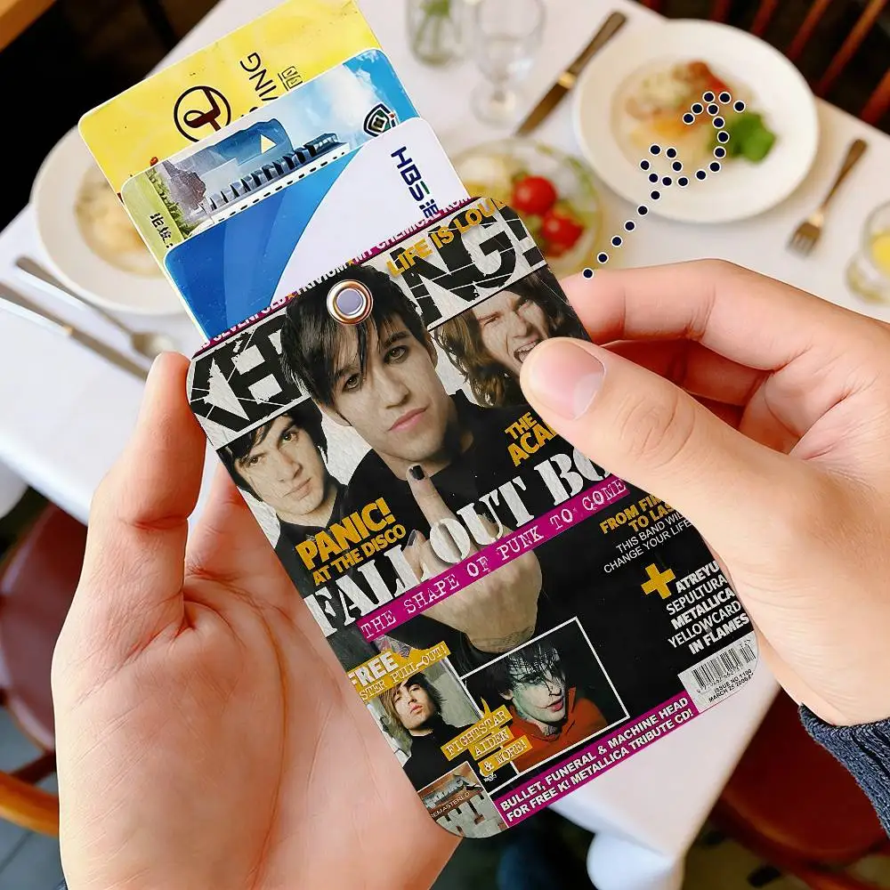 Music F-Fall Out Boy 1Pc Access Card Case Leather Card Holder Keychain Key Ring Door Access Tags ID Card Case Keychain
