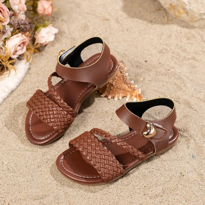 

Toddler Baby Girls' Roman Sandals Round Toe Thick Elastic Strap Design Flat & Comfy Suitable 3-12Y Casual Beach Wear in Summer
