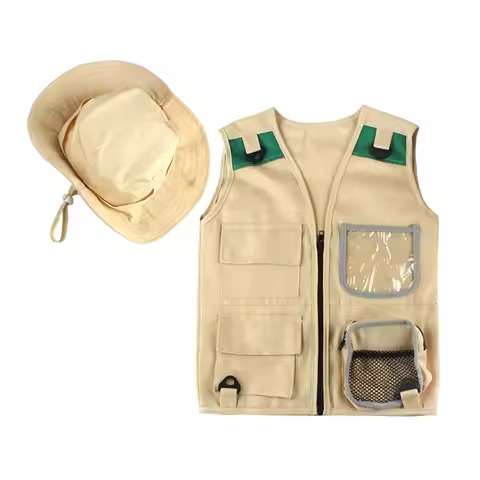 Safari Kids Outdoor Explorer Kit,Cargo Vest and Hat Set, Backyard Nature Adventures, Washable Costume for Boys and Girls