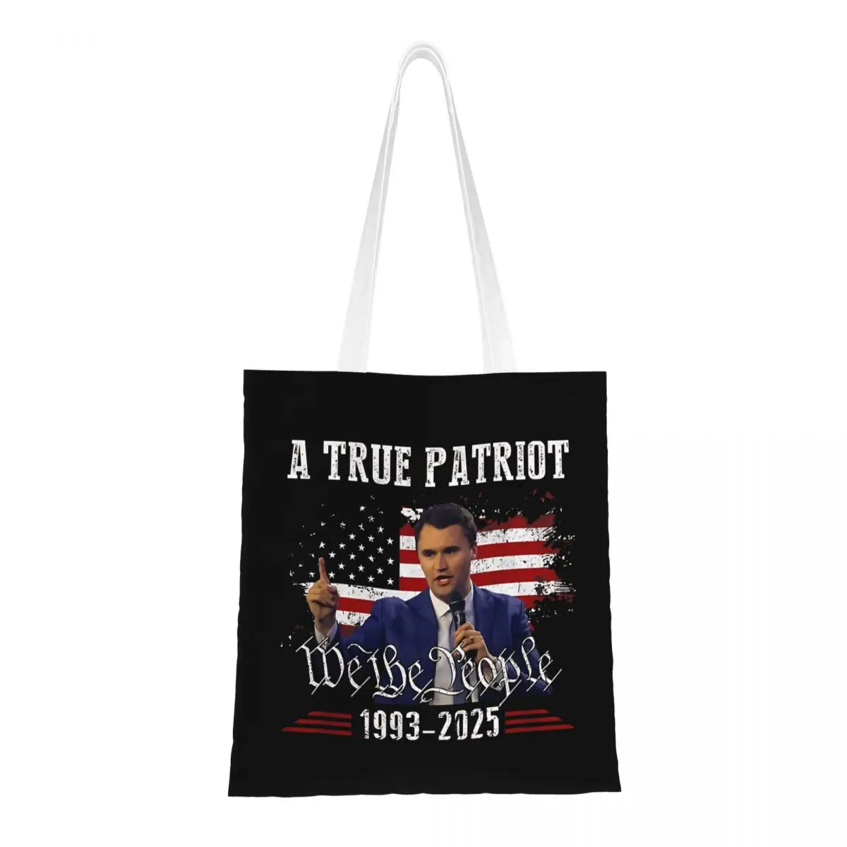 

Холщовая сумка-тоут Charlie Kirk True Patriot 1993-2025, рваные мемориальные американские продуктовые сумки, многоразовые сумки-шоппер для женщин