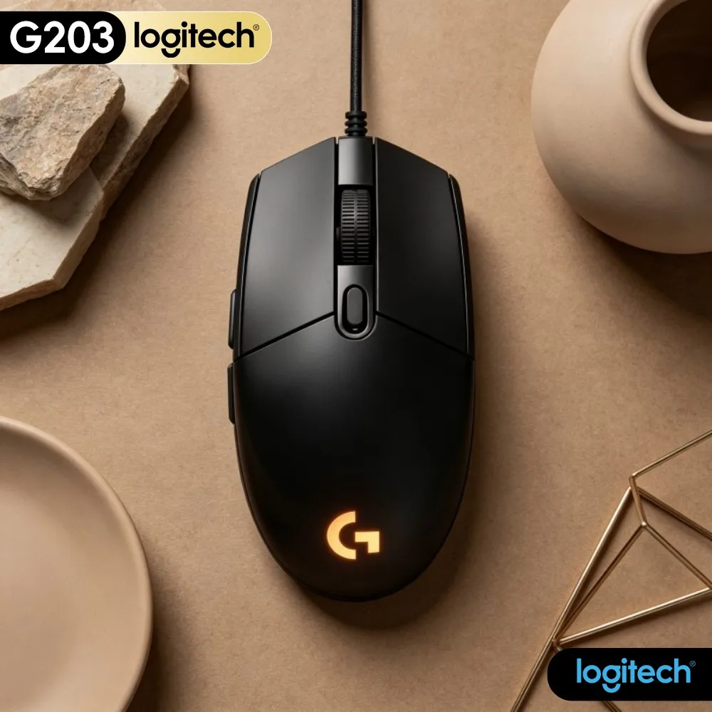 Logitech G203 Wired Gaming Mouse Long‑Session Friendly Vivid RGB Anti‑Slip Feet Responsive Clicks USB Desktop