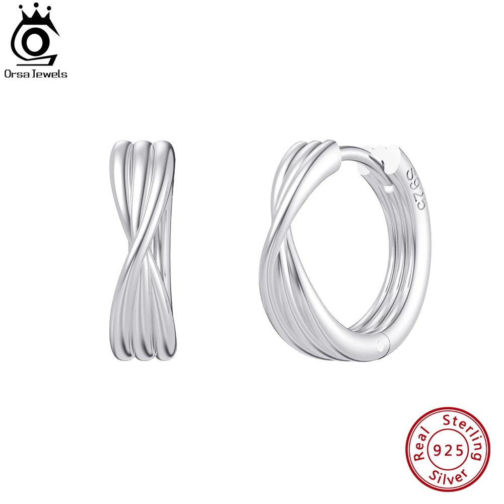 

ORSA JEWELS Elegant 925 Sterling Silver Round twisted Earrings for Women Handmade Fashion 15mm Hoop Earrings Party Jewelry SE384