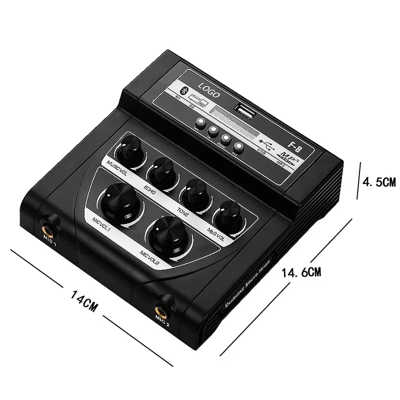 for F-8 Reverb Plastic Power Bank Power Supply Small Mixer with Bluetooth