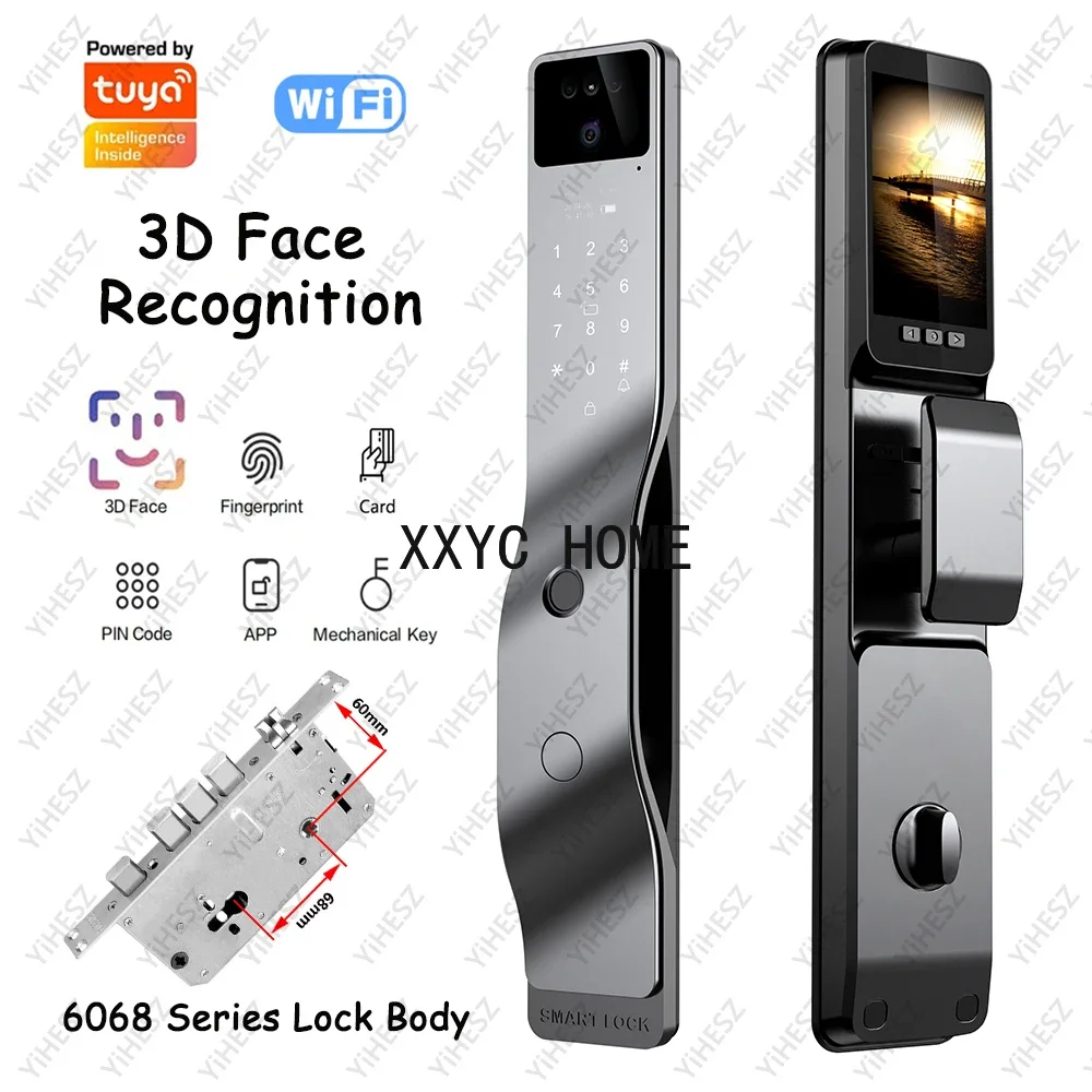 Tuya Wifi 3D Face قفل الباب الذكي قفل إلكتروني رقمي كاميرا الأمن ذكي بصمة كلمة المرور بطاقة مفتاح فتح