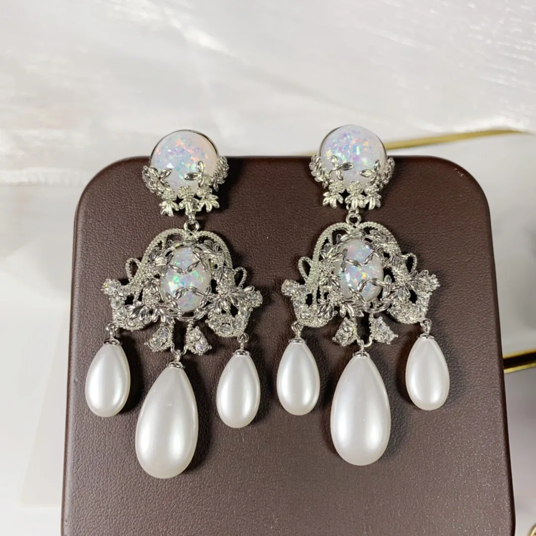 

French Baroque pearl tassel earrings women's elegant banquet dinner wedding gorgeous jewelry