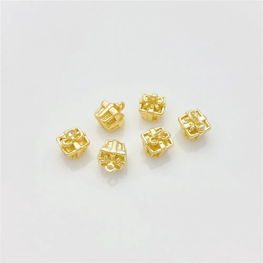 

14K Gold Colored Square Gift Box, Small Pendant Handmade DIY Jewelry, Bracelet, Necklace Material