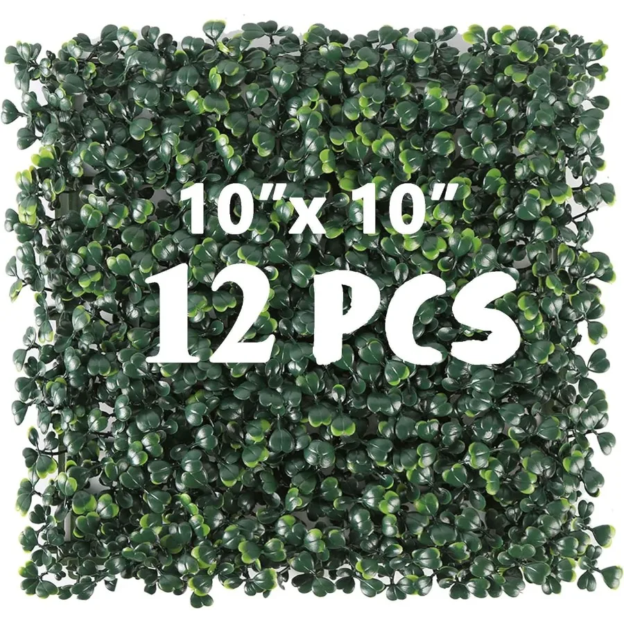 12PCS 10x 10 Artificial Boxwood Wall Panels UVAnti Grass Wall Hedge Plant Panels for Indoor Outdoor Green Wall Decor Ivy Fence